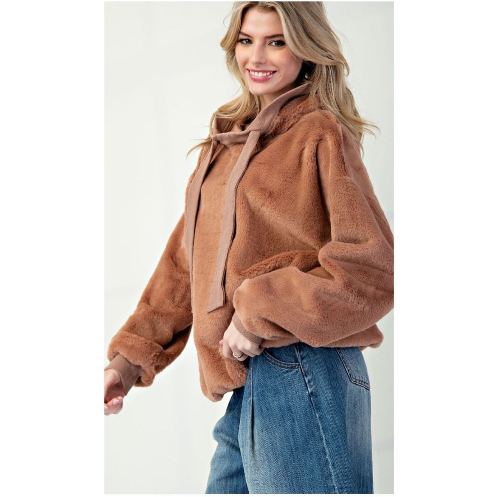 Easel Brown Fuzzy Hoodie Sweatshirt - Picture 2 of 9